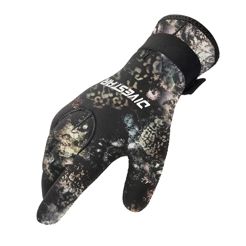 Camouflage-Tauchhandschuhe, 3 mm/5 mm, Neopren mit Schnallengürtel, Speerfischerhandschuhe zum Tauchen, Schnorcheln, Angeln, Wassersporthandschuhe
